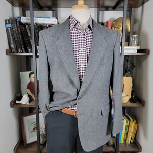 VTG Town Craft Men's Tweed‎ Sport Coat Blazer Two Button Gray Wool Size 44R